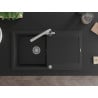 Mexen Leo granite sink 1-bowl with drainer and Duero kitchen tap, black - 6501-77-671600-00