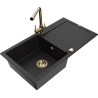 Mexen Leo 1-bowl granite sink with drainer and Duero kitchen faucet, black - 6501-77-671600-50