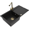 Mexen Leo 1-compartment granite sink with a drip tray and kitchen mixer tap Duero, Black - 6501-77-671600-50