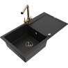 Mexen Leo 1-bowl granite sink with drainer and Duero kitchen tap, black - 6501-77-671600-50-B