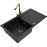 Mexen Leo 1-compartment granite sink with a drip tray and kitchen mixer tap Duero, Black - 6501-77-671600-50-B