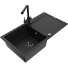 Mexen Leo 1-bowl granite sink with drainer and Duero kitchen faucet, black - 6501-77-671600-70-B