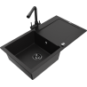 Mexen Leo granite kitchen sink 1-bowl with drainer and kitchen faucet Duero, black - 6501-77-671600-70-B