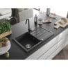 Mexen Bruno granite sink 1-bowl with drainer and Telma kitchen tap, black speckled - 6513-76-670200-70