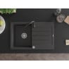 Mexen Bruno granite sink 1-bowl with drainer and Telma kitchen tap, black speckled - 6513-76-670200-70