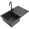 Mexen Bruno granite single-bowl kitchen sink with drainer and Telma kitchen faucet, speckled black - 6513-76-670200-70-B