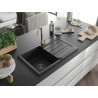 Mexen Bruno granite kitchen sink 1-bowl with drainer and Telma kitchen faucet, black - 6513-77-670200-50-B