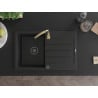 Mexen Bruno 1-bowl granite sink with drainer and Telma kitchen tap, black - 6513-77-670200-50-B