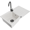 Mexen Cesar 1-bowl granite sink with drainer and Telma kitchen faucet, white - 6514-20-670200-70