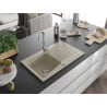 Mexen Cesar 1-compartment granite sink with a drip tray and kitchen mixer tap Telma, Beige - 6514-69-670200-00