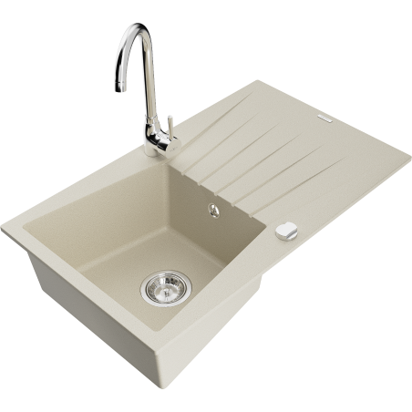 Mexen Cesar 1-bowl granite sink with drainer and Telma kitchen tap, beige - 6514-69-670200-00