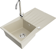 Mexen Cesar 1-compartment granite sink with a drip tray and kitchen mixer tap Telma, Beige - 6514-69-670200-00