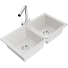 Mexen Mario granite double bowl kitchen sink with Duero faucet, white - 6504-20-671600-00