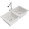 Mexen Mario granite kitchen sink 2-bowl with Duero kitchen faucet, white - 6504-20-671600-00