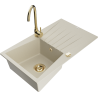 Mexen Cesar 1-compartment granite sink with a drip tray and kitchen mixer tap Telma, Beige - 6514-69-670200-50