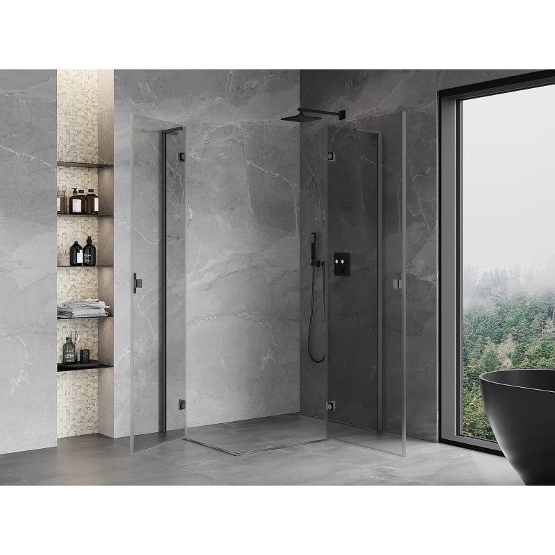 Mexen Mist-H L Duo Shower Enclosure Hinged Right 75 x 95 cm, Transparent, Brushed Gun Gray - 8A5L-075L-095P-66-00