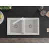 Mexen Mario granite sink 2-bowl with Duero kitchen tap, white - 6504-20-671600-20