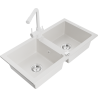 Mexen Mario granite sink 2-bowl with Duero kitchen tap, white - 6504-20-671600-20