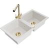 Mexen Mario 2-bowl granite sink with Duero kitchen tap, white - 6504-20-671600-50