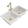 Mexen Mario 2-chamber granite sink with Duero kitchen faucet, white - 6504-20-671600-50