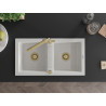 Mexen Mario 2-bowl granite sink with kitchen faucet Duero, white - 6504-20-671600-50