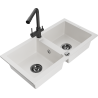 Mexen Mario 2-chamber granite sink with Duero kitchen faucet, white - 6504-20-671600-70