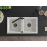 Mexen Mario 2-chamber granite sink with Duero kitchen faucet, white - 6504-20-671600-70