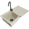 Mexen Cesar 1-Bowl Granite Sink with Drainer and Telma Kitchen Tap, Beige - 6514-69-670200-70