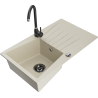 Mexen Cesar granite kitchen sink with 1-bowl, draining board, and Telma kitchen faucet, beige - 6514-69-670200-70