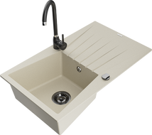 Mexen Cesar 1-compartment granite sink with a drip tray and kitchen mixer tap Telma, Beige - 6514-69-670200-70