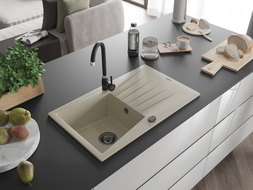 Mexen Cesar 1-bowl granite sink with drainer and Telma kitchen faucet, beige - 6514-69-670200-70