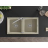 Mexen Mario granite double bowl kitchen sink with Duero faucet, beige - 6504-69-671600-00