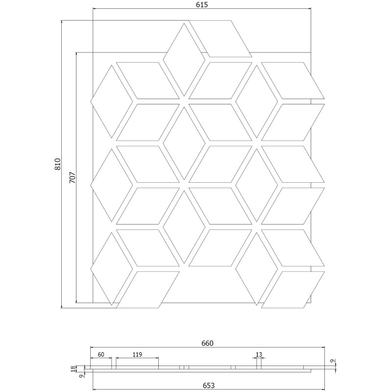 Mexen Form 02 acoustic wall panel 81 x 66 cm (4 pcs), 9 mm felt, technical veneer, Light Walnut - S111-81667-02-047