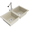 Mexen Mario 2-bowl granite sink with Duero kitchen faucet, beige - 6504-69-671600-00