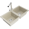 Mexen Mario granite double bowl kitchen sink with Duero faucet, beige - 6504-69-671600-00