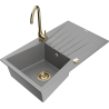 Mexen Cesar 1-compartment granite sink with a drip tray and kitchen mixer tap Telma, Grey - 6514-71-670200-50