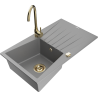 Mexen Cesar single-bowl granite sink with drainer and Telma kitchen faucet, gray - 6514-71-670200-50
