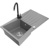 Mexen Cesar 1-compartment granite sink with a drip tray and kitchen mixer tap Telma, Grey - 6514-71-670200-70