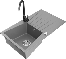 Mexen Cesar 1-bowl granite sink with drainer and Telma kitchen faucet, gray - 6514-71-670200-70