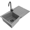 Mexen Cesar 1-compartment granite sink with a drip tray and kitchen mixer tap Telma, Grey - 6514-71-670200-70-B