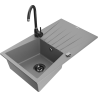 Mexen Cesar granite sink 1-bowl with drainer and Telma kitchen faucet, gray - 6514-71-670200-70-B