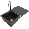 Mexen Cesar granite sink single bowl with drainer and Telma kitchen faucet, black/silver - 6514-73-670200-50
