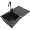 Mexen Cesar granite kitchen sink 1-bowl with drainer and Telma kitchen faucet, black/silver - 6514-73-670200-70-B
