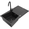 Mexen Cesar granite kitchen sink 1-compartment with drainer and kitchen faucet Telma, black/silver - 6514-73-670200-70-B