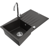 Mexen Cesar granite sink 1-bowl with drainer and kitchen faucet Telma, black/gold - 6514-75-670200-00