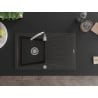 Mexen Cesar granite sink 1-bowl with drainer and Telma kitchen tap, black/gold - 6514-75-670200-00