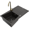 Mexen Cesar granite sink 1-bowl with drainer and kitchen faucet Telma, black/gold - 6514-75-670200-50-B
