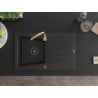 Mexen Cesar 1-bowl granite sink with drainer and Telma kitchen faucet, black/gold - 6514-75-670200-50-B