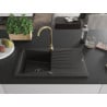 Mexen Cesar 1-bowl granite sink with drainer and Telma kitchen faucet, black/gold - 6514-75-670200-50-B