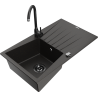 Mexen Cesar 1-bowl granite sink with drainer and kitchen faucet Telma, black/gold - 6514-75-670200-70-B